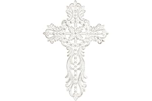 Sungmor Cast Iron Cross Wall Decor - Pretty & Ornate Metal Art, Vintage Decorative Outdoor Hanging, Rustic White Religious Sc