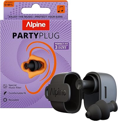 Alpine PartyPlug Ear Plugs for Concerts 19dB Noise Reduction Black