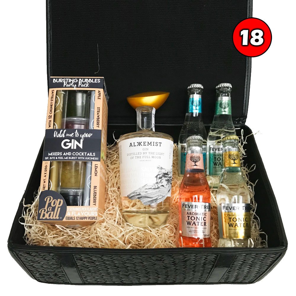 Luxury Gin Gift Hamper Alkkemist Gin in beautiful Black Seagrass