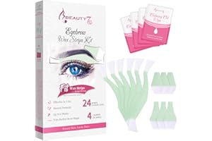 Beauty7 Facial Wax Strips Kit for Hair Removal – Eyebrow Wax Strips at Home – 24 Strip, 4 Calming Oil Wipes for Sensitive All Skin Types for Women