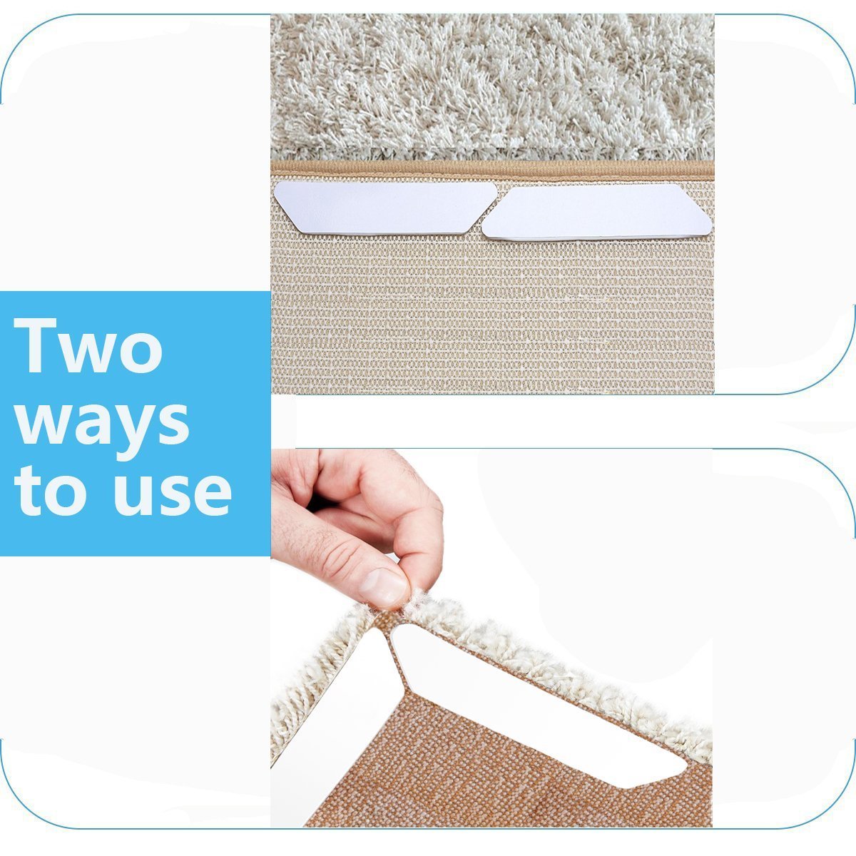 Rug Grippers Gripper - Anti Curling Rug Gripper Anti Slip Straight Carpet Gripper for Corners and Edges - Anti Slip Rug Pad for Rugs - Ideal Rug Stopper For Kitchen Bathroom - White (8 pack)