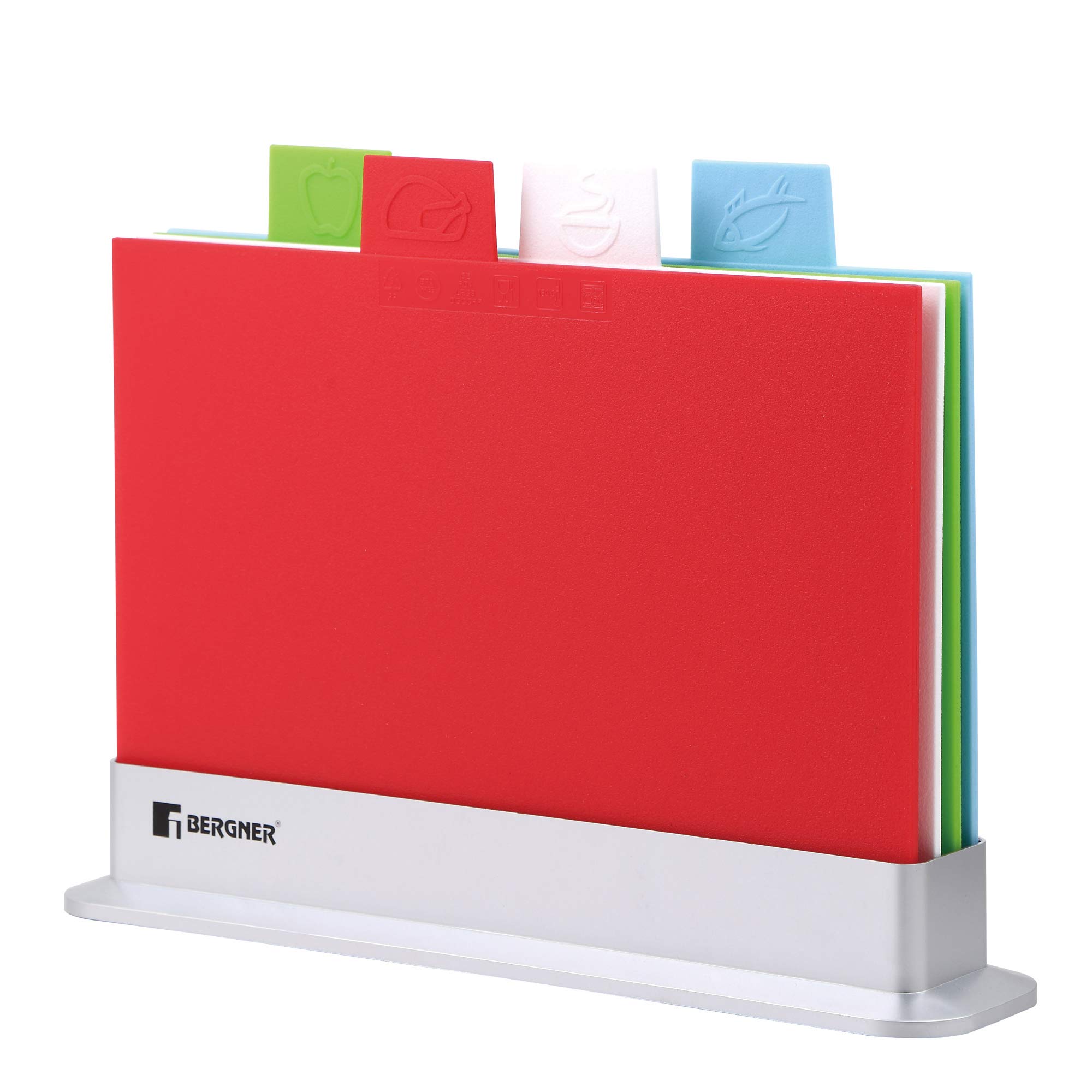 Bergner - Cutting Board Set of 5 - Plastic Colour Coding Chopping Boards for Vegetables, Meat, Poultry, and Fish - Includes 1 Storage Piece