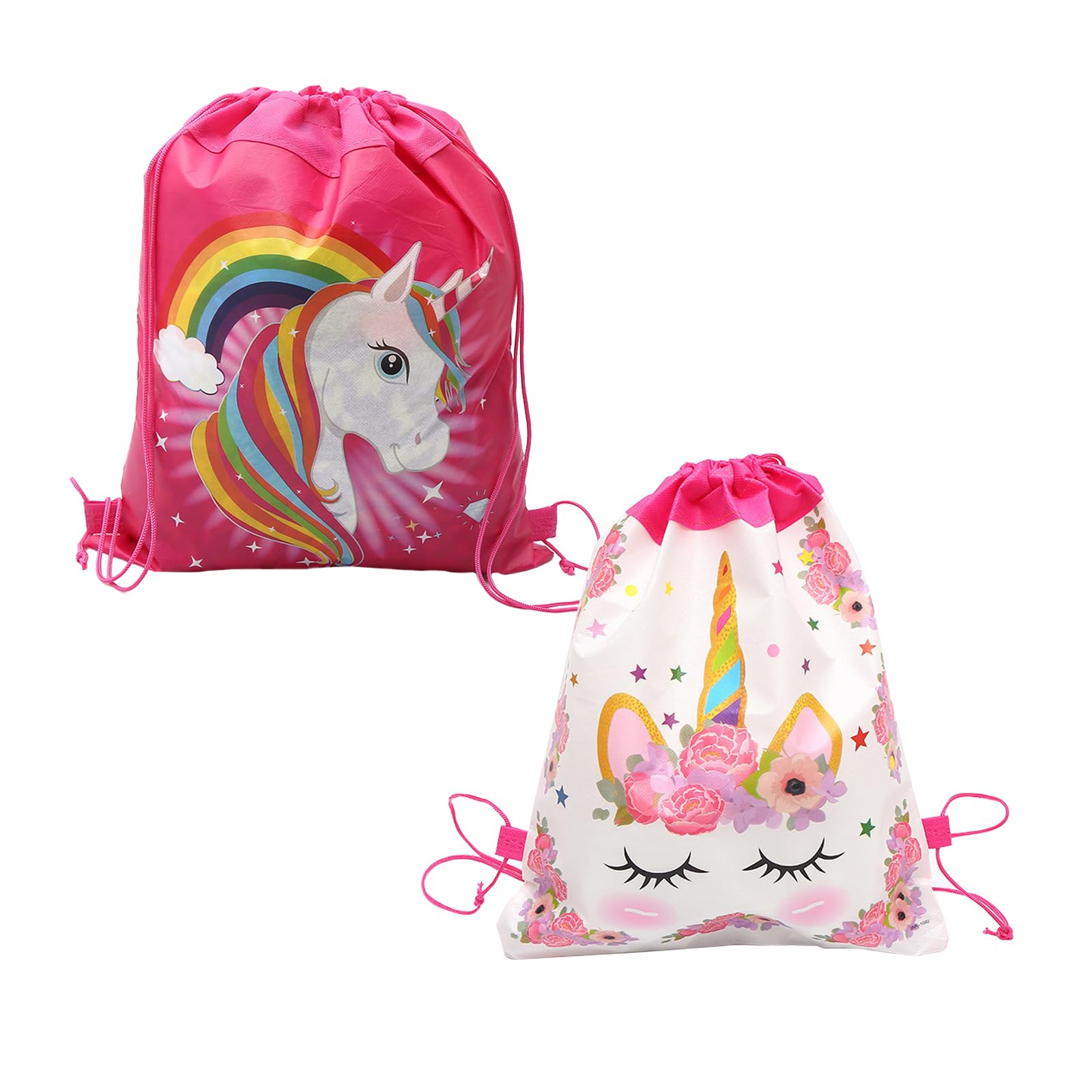 MUNSKT 2 Pcs Unicorn Drawstring Bags for Girls, Unicorn Waterproof Bag with Rose Drawstring, for School Sports, Swimming, Mountain Climbing, Travel, Beach, Outdoor
