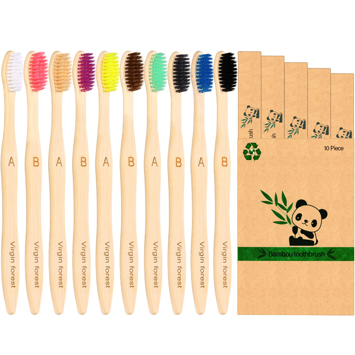 10 Pcs Bamboo Toothbrush with Coloured Soft Bristles Eco Friendly Biodegradable Organic Natural Wood Toothbrush for Sensitive Gums