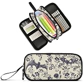 XUWU Goth Bat Flowers Large Capacity Pencil Case Pencil Pouch Pen Box | 3 Compartment Large Storage Pencil Bag for Adults School Office Teen Girl Boy Men Women