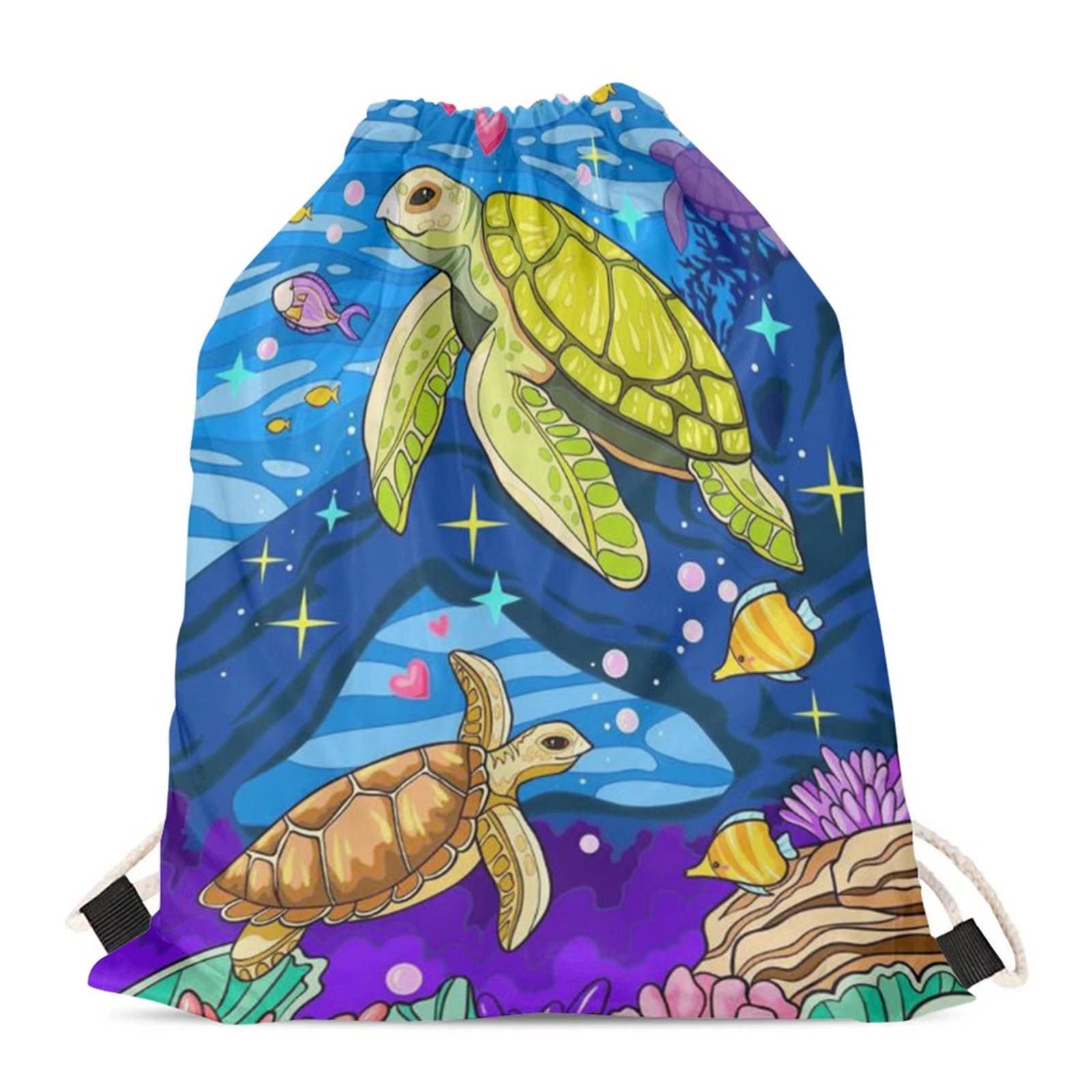 Showudesigns Turtle Swim Bag Colorful Drawstring Sack PE Swimming Bag for Girls Boys School Book Bag Sport Gym Sack String Bags School Travel Beach