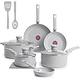 T-FAL Refresh Ceramic Nonstick Cookware Set, 12-Piece, Made Without PFOA and PTFE, Oven and Broiler Safe up to 350°F, Include