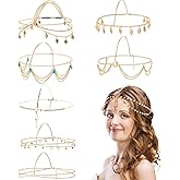 8 Pieces Gold Head Chain Jewelry Halloween Boho Headband Coins Pearl Tassel Chain Hair Band Festival Prom Wedding Headpiece f