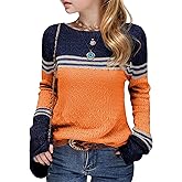 Seiciviy Girls Winter Sweaters Long Sleeve Round Neck Color Block Striped Casual Loose Lightweight Fall Spring Cozy Tops