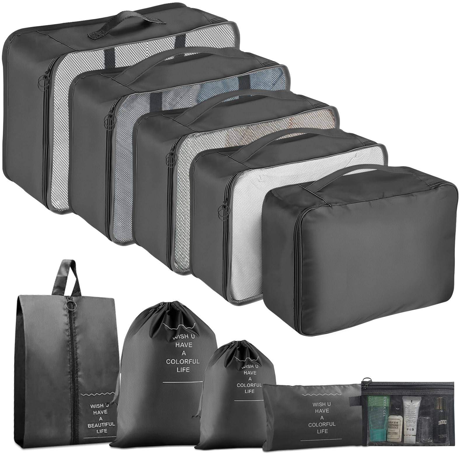 Photo 1 of Packing Cubes - 10 Set Luggage Organizer Bags for Family, Mesh Breathable Travel Packing Cubes for Suitcases, Durable Travel Essentials Bags Set