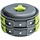MalloMe Camping Cookware Mess Kit Backpacking Gear & Hiking Outdoors Bug Out Bag Cooking Equipment Cookset | Lightweight, Compact, Durable Pot Pan Bowls - Free Folding Spork, Nylon Bag, Ebook
