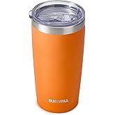SUNWILL Travel Coffee Tumbler 20 oz, Insulated Mug with Lid, Stainless Steel Cup for Hot and Cold Drinks, Powder Coated Orange
