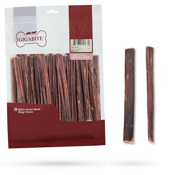 BEST PET SUPPLIES GIGABITE SINGLE INGREDIENT ALL NATURAL FREE RANGE BULLY TREATS AND CHEWS – BULLY STICKS/BLADDER STICKS/BEEF ESOPHAGUS ESOPHAGUS STICKS (6 INCH), PACK OF 40