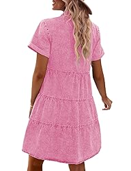 GRAPENT Denim Dress for Women Babydoll Tiered Short