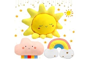 Queekay 3 Pcs Christmas Moon Cloud Star Cushion Soft Plush Pillow Nursery Stuffed Throw Cushion Kids Cute Children Pillow for Baby Room Reading Nook Home Decorations Gifts(Rainbow, Cloud, Sun)