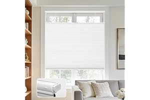 Joydeco No Tools No Drill Blinds for Indoor Windows, Cordless Window Blinds Cellular Shades Top Down Bottom Up Blackout Honeycomb Blinds Thermal Insulated Noise Reduction (White, 34" W x 64" H)