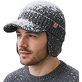 TOP-EX DryKnit™ XL/XXL 80% Merino Wool Waterproof Brim Beanie with Ear Flaps Fleece Lined Hat for Cold Weather
