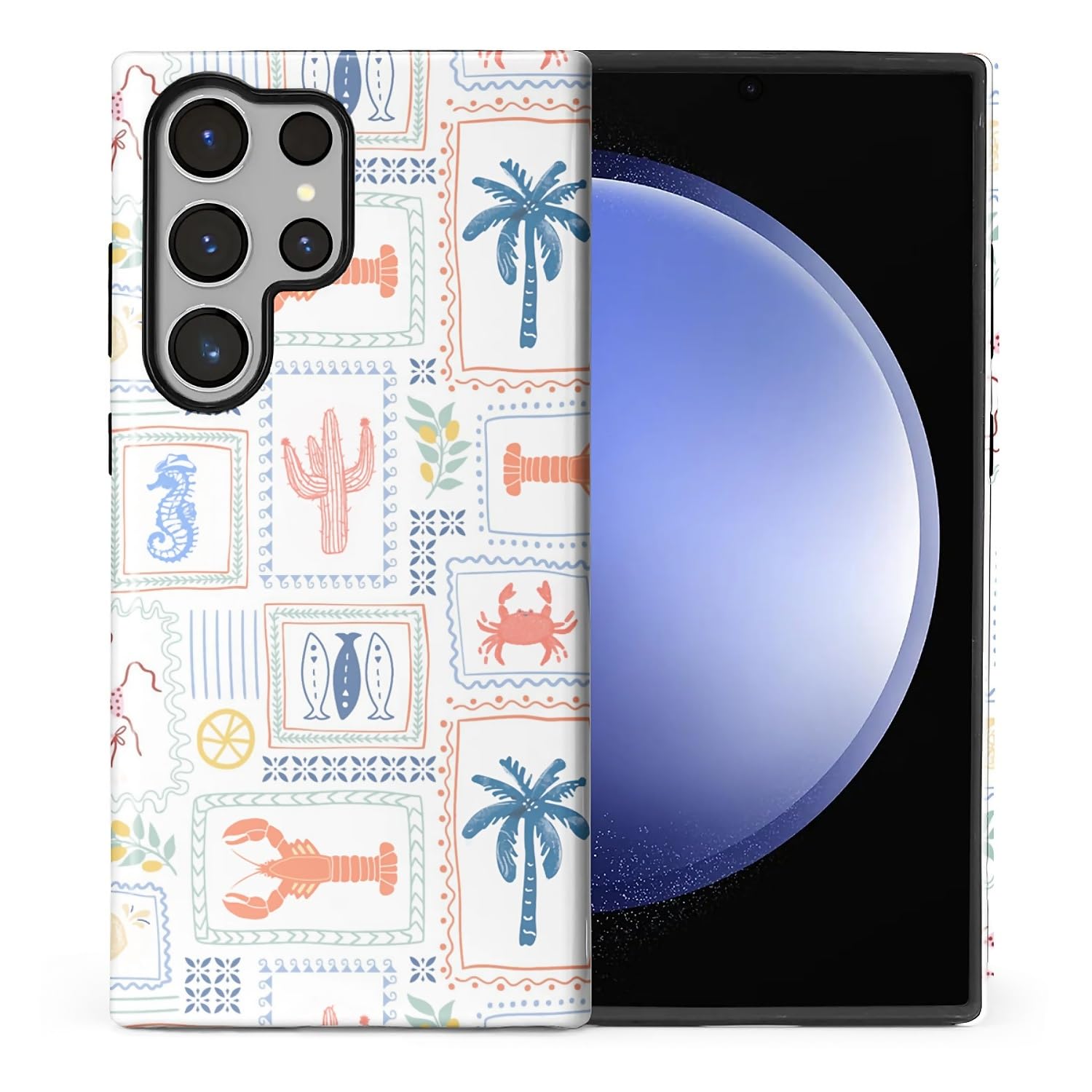 Flivro Case for Samsung Galaxy S23 Ultra,Anti-Scratch Full-Body Cover Shockproof Slim Design Case,PC Hard Shell & Silicone Inner Bumper -Coastal Summer Travel Stamp