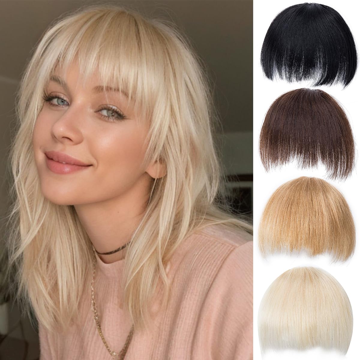 Yamel Bangs Hair Clip Real Human Hair Unique Irregular Fringe Natural Blonde Clip in Bangs Hair Extensions for Women
