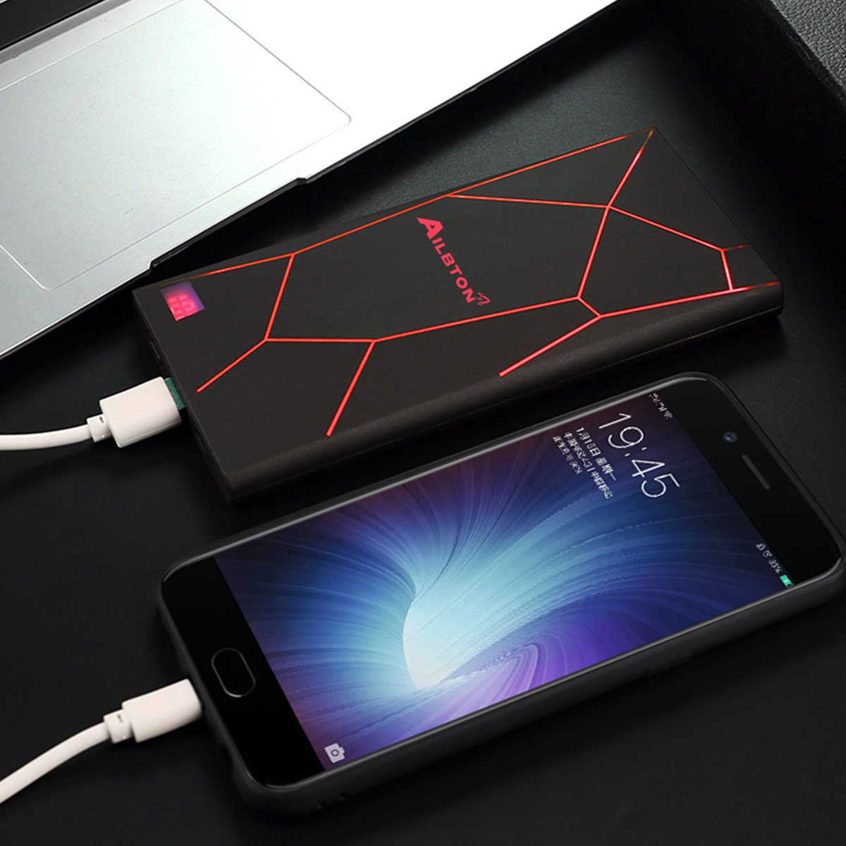 Portable Charger Ailbton Power Bank 8000mAh Capacity with Smart Digital Display Unique External Battery Pack with Cool Decor LED Color Light Fast Charging for iPhone Samsung Galaxy,Pads and More, Red