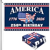 America 250 Flag - 3x5 Ft Double Sided 3 Layers 250 Anniversary USA Flag - 4th of July Decorations Independence Day Patriotic America 250th Birthday Flag for Indoor Outdoor Decoration