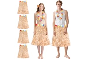 MAOFENG 4pcs Hawaiian Luau Hula Skirts Grass Skirts for Summer Tropical Beach Pool Tropical Party Decor Festival Supplies