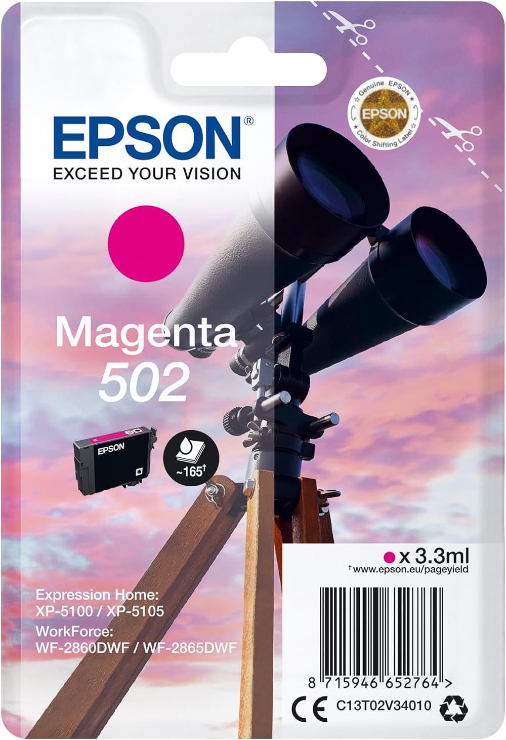 Epson 502 Magenta Ink Cartridge 165 Yield for Expression Home XP-5100