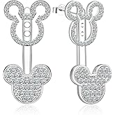 Mouse Earrings Sterling Silver Jacket Front Back 2 in 1 Stud Earrings CZ Dainty Sweet Lucky Animal Jewelry Gifts for Women Daughter Birthday