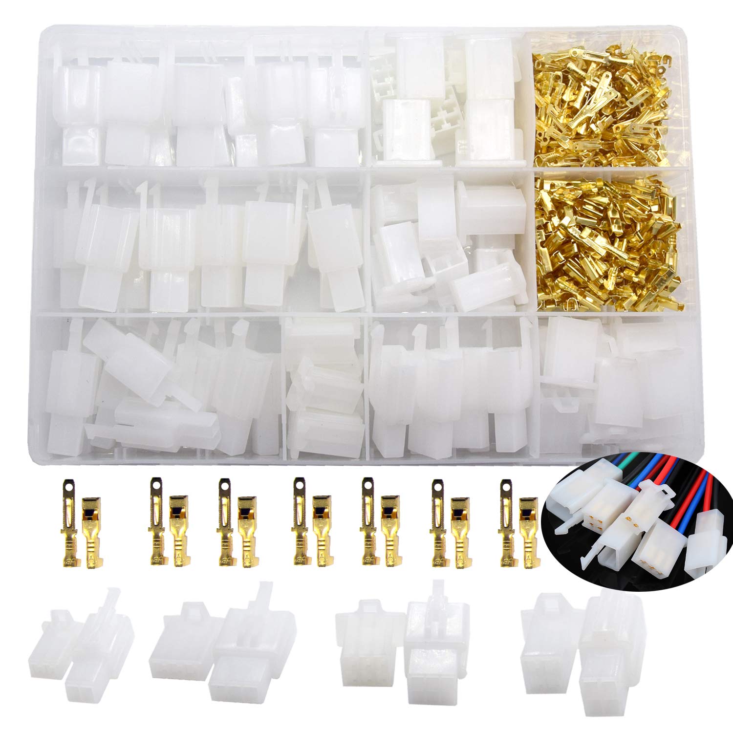 Yosawo 380 Pcs 2.8mm Pitch 2 3 4 6 Pin Wire Connectors Housing Terminal, Male Female Plug Housing and Pin Header Crimp Connector Kits（K2.8)