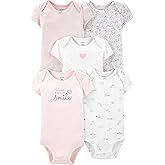 Carter's Baby Girls' 5 Pack Bodysuits, Pink/Ivory/Floral, Size 6 Months