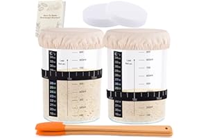 NEOBELLA Sourdough Starter Kit, 1000ML Sourdough Starter Jar 2 Pack With Thermometer, Sourdough Jar Scraper, Sourdough Container Sewn Cloth Cover & Lid, Reusable Sourdough Jar Kit, Use for Home Bakery