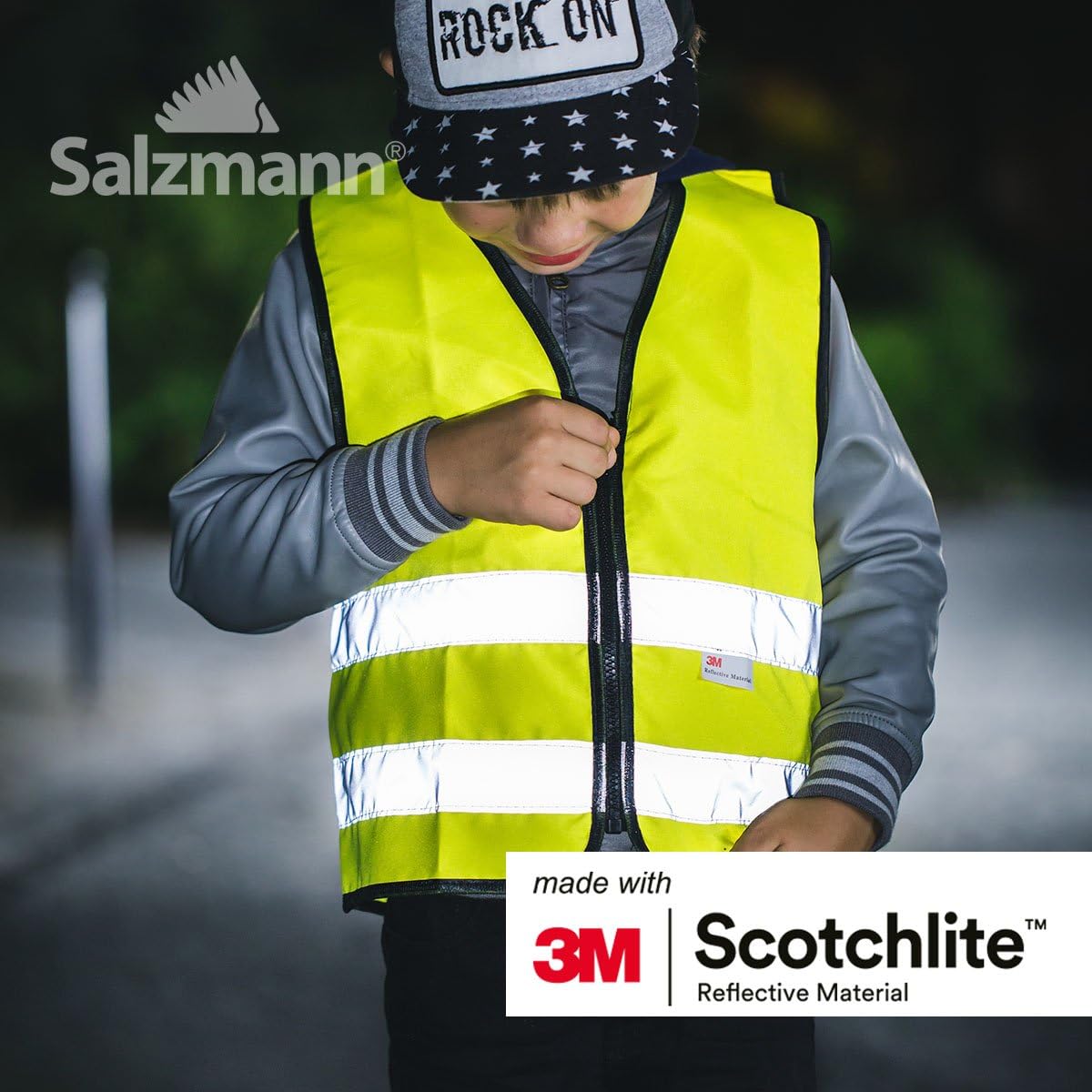 Salzmann Children’s High-Visibility Safety Vest with Zip, Fluo Yellow, 7-13 Years - Image 3