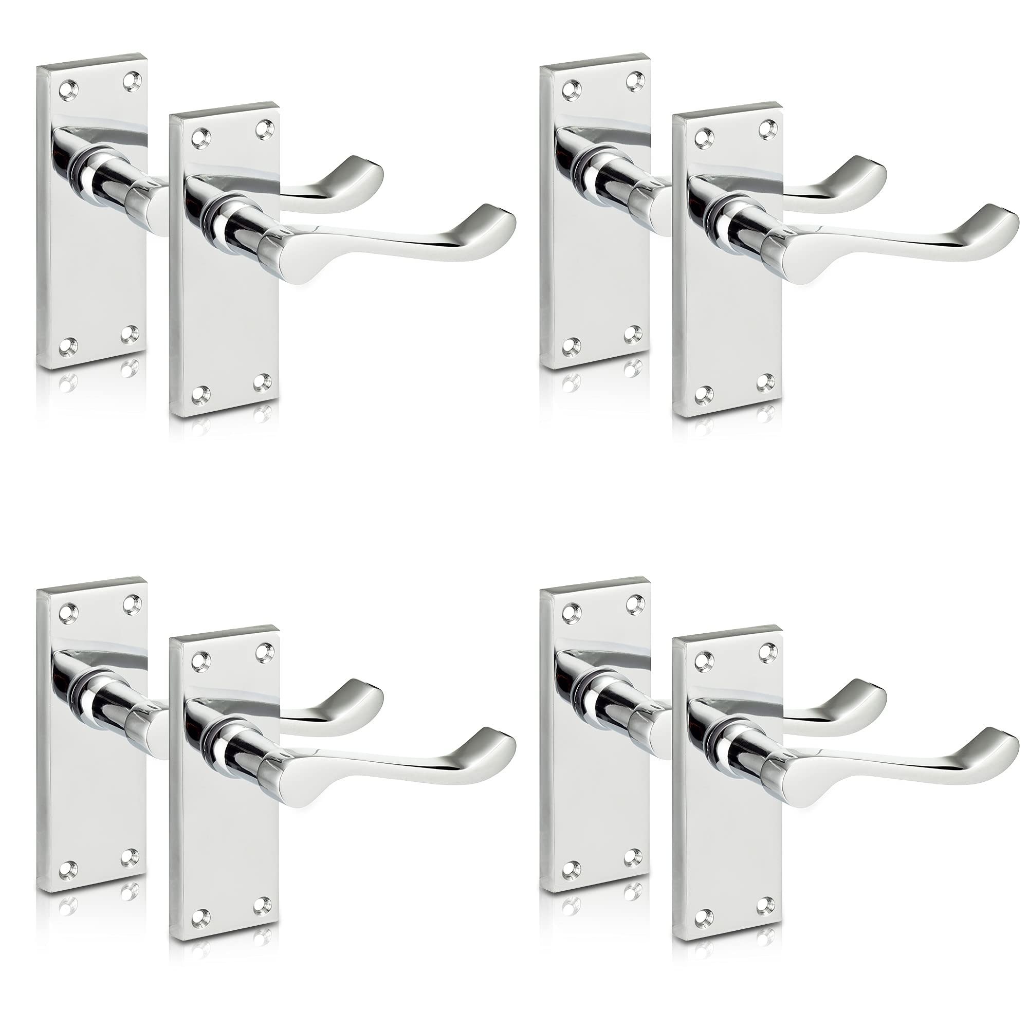 XFORT® Lever Latch Scroll Polished Chrome Door Handles, Elegant Door Handle Set for Wooden Doors, Classic Victorian Straight Design, Ideal for All Types of Internal Doors [4 Pair].
