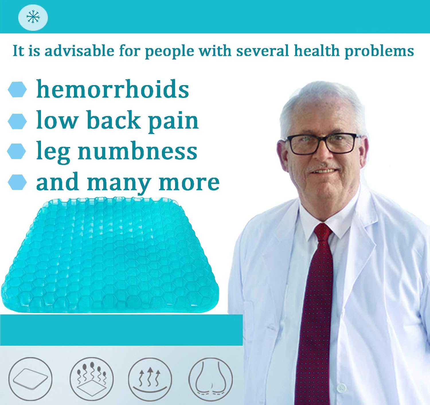 SESEAT Gel Seat Cushion Breathable Honeycomb with Non Slip Cover for Chair Office Car Wheelchair Gel Cushion Seat Pad: Health & Personal Care