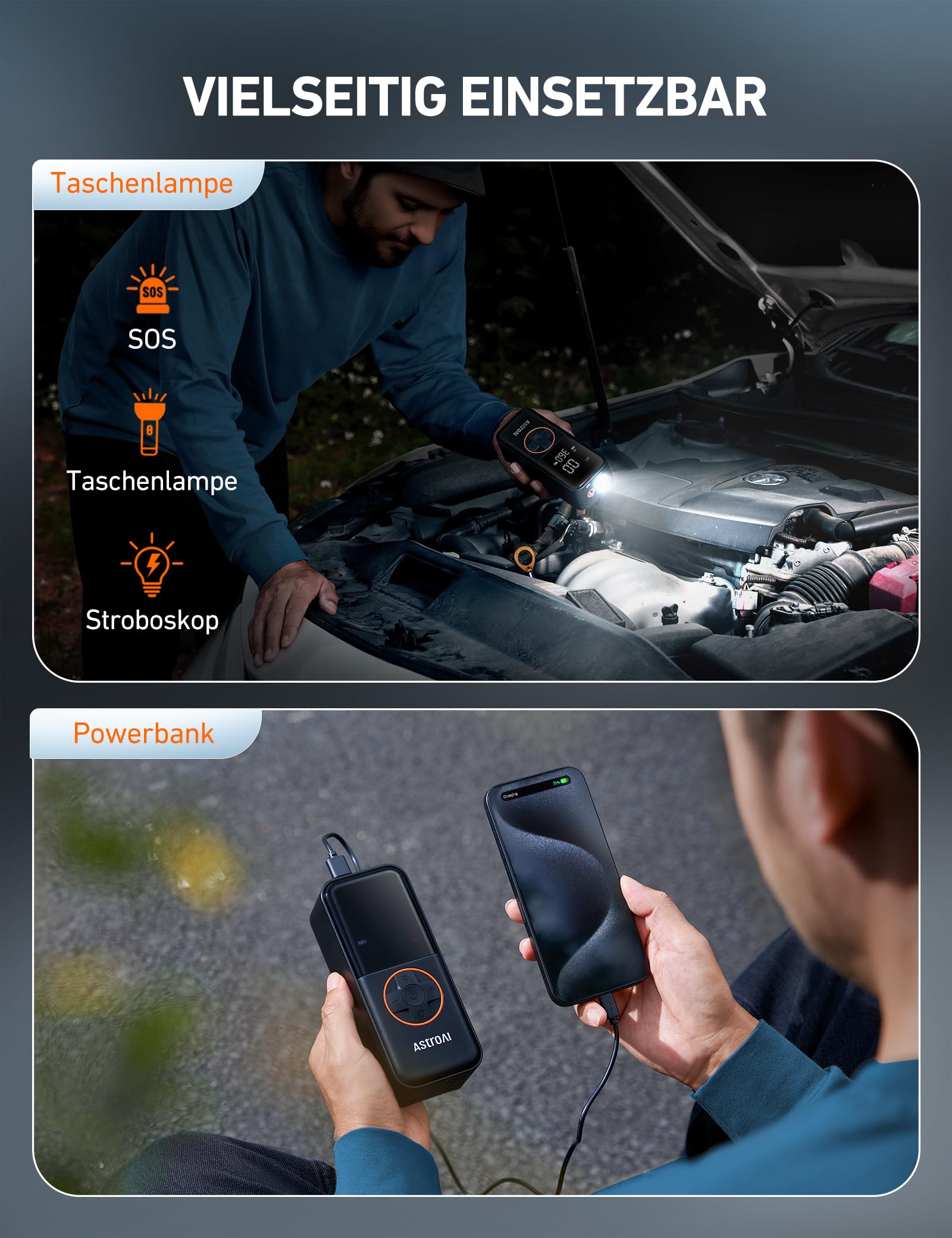 AstroAI Elektrische Luftpumpe Fahrrad, 6600 mAh Akku Luftpumpe, 10,3 Bar 6