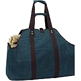 MYFIREPLACEDIRECT Waxed Canvas Log Carrier Tote Bag, Extra Large Durable Firewood Holder with Handles and Shoulder Strap - DarkBlue