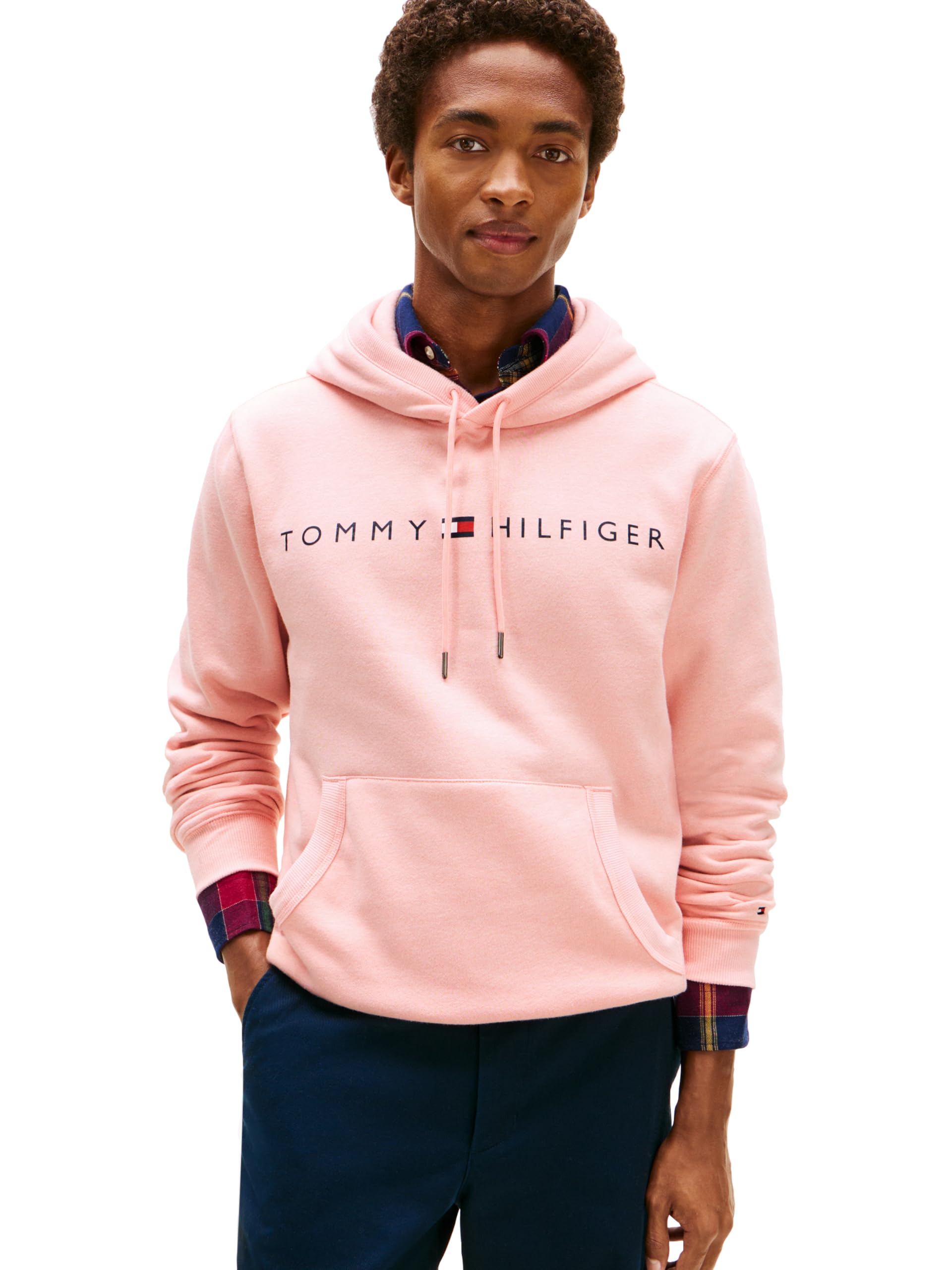 Tommy Hilfiger mens Long Sleeve Fleece Logo Pullover Hoodie Hooded Sweatshirt, Blossom, X-Small US Image