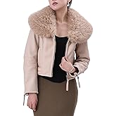Bellivera Women's Faux Leather Jacket Moto Biker Sherpa-Lined Coat with Removable Fur Collar