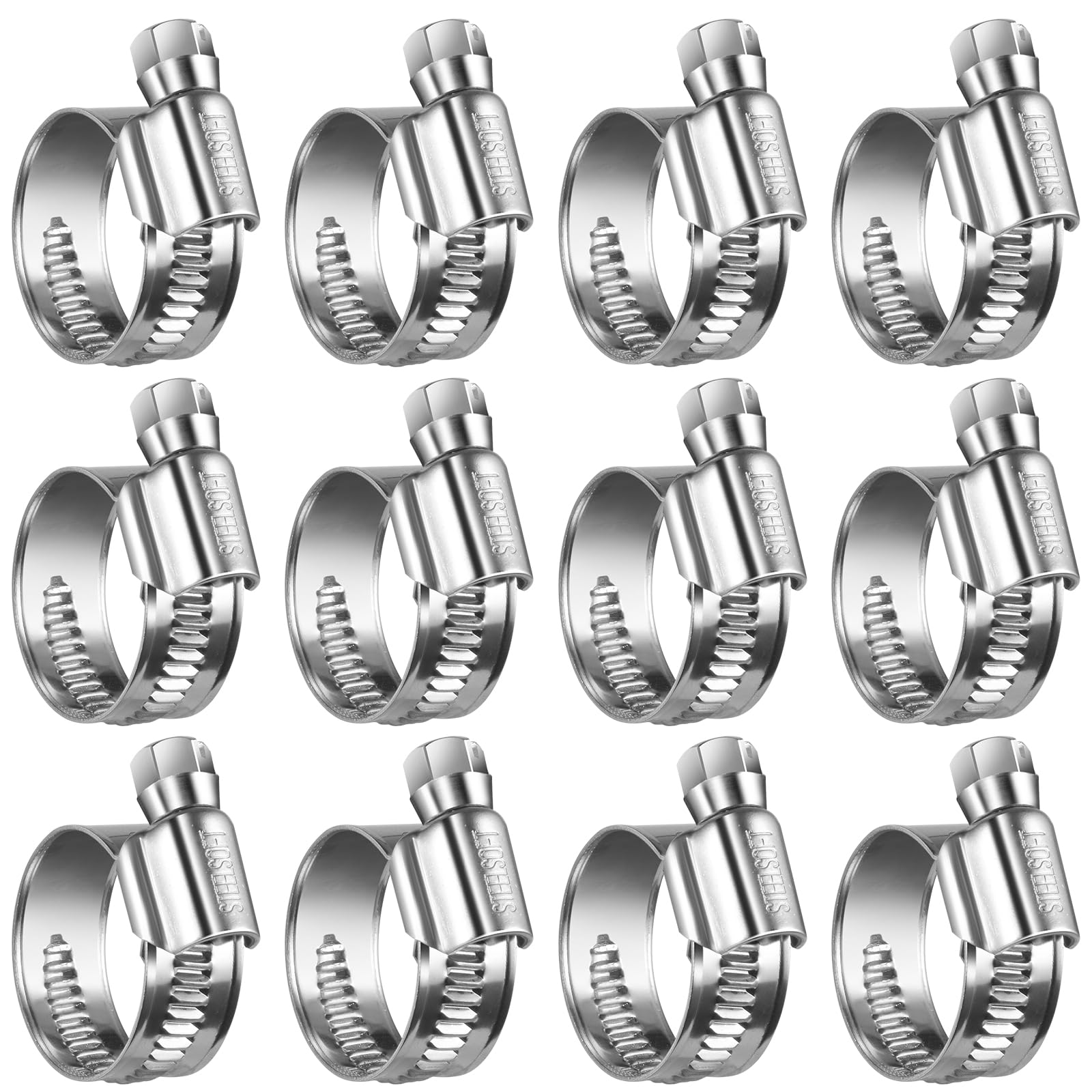 Photo 1 of Steelsoft Heavy Duty Hose Clamp Size#8, 5/8 to 1 inch Adjustable Worm Gear Drive Hose Clamps Stainless Steel 304 for Fuel Injection Line, Automotive, Radiator, Garden,12 Pack