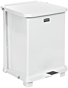 Rubbermaid Commercial FGST7ERBWH The Defenders Steel Step Trash Can with Retainer Bands, 7-Gallon, White