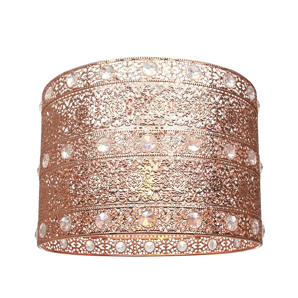 Polished Copper Acrylic Gem Moroccan Style Chandelier Pendant Light Shade Fitting with Transparent Beads | 60w | 24cm Diameter | Quality Made Product by Happy Homewares