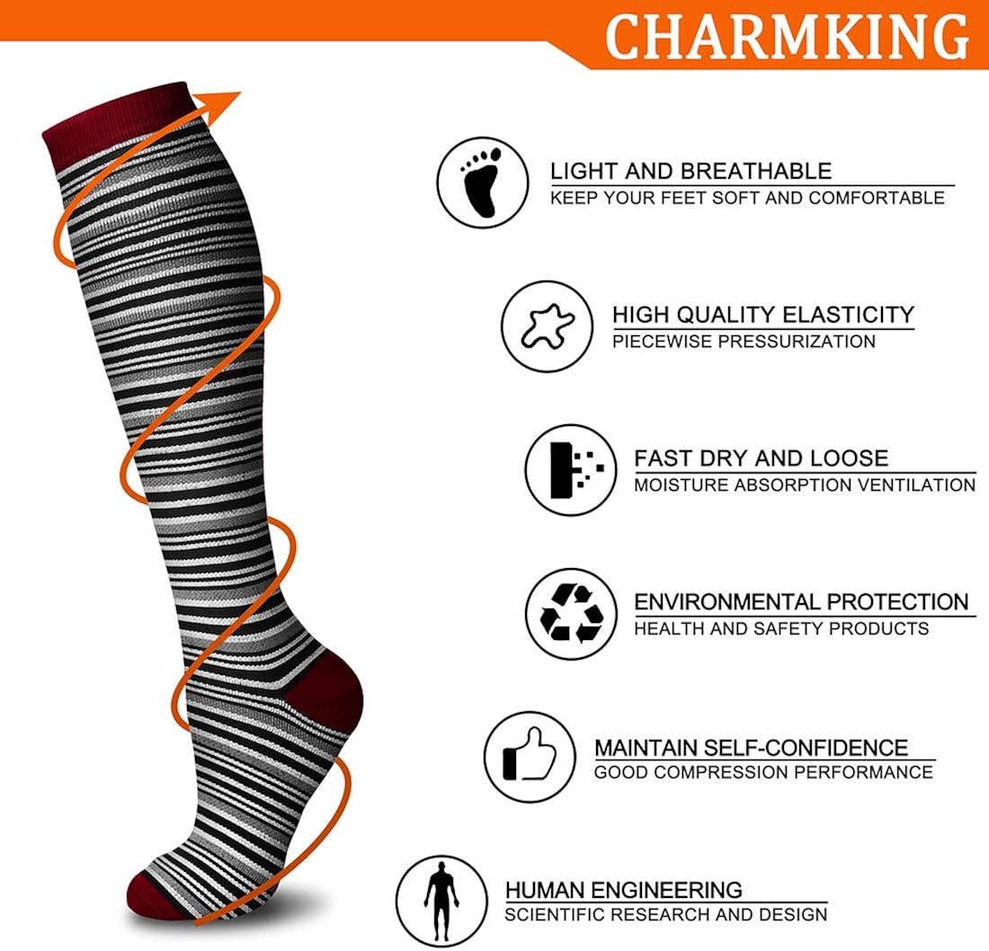 CHARMKING Compression Socks 15-20 mmHg is Best Graduated Athletic & Daily for Men & Women Running, Travel, Mountaineering: Clothing