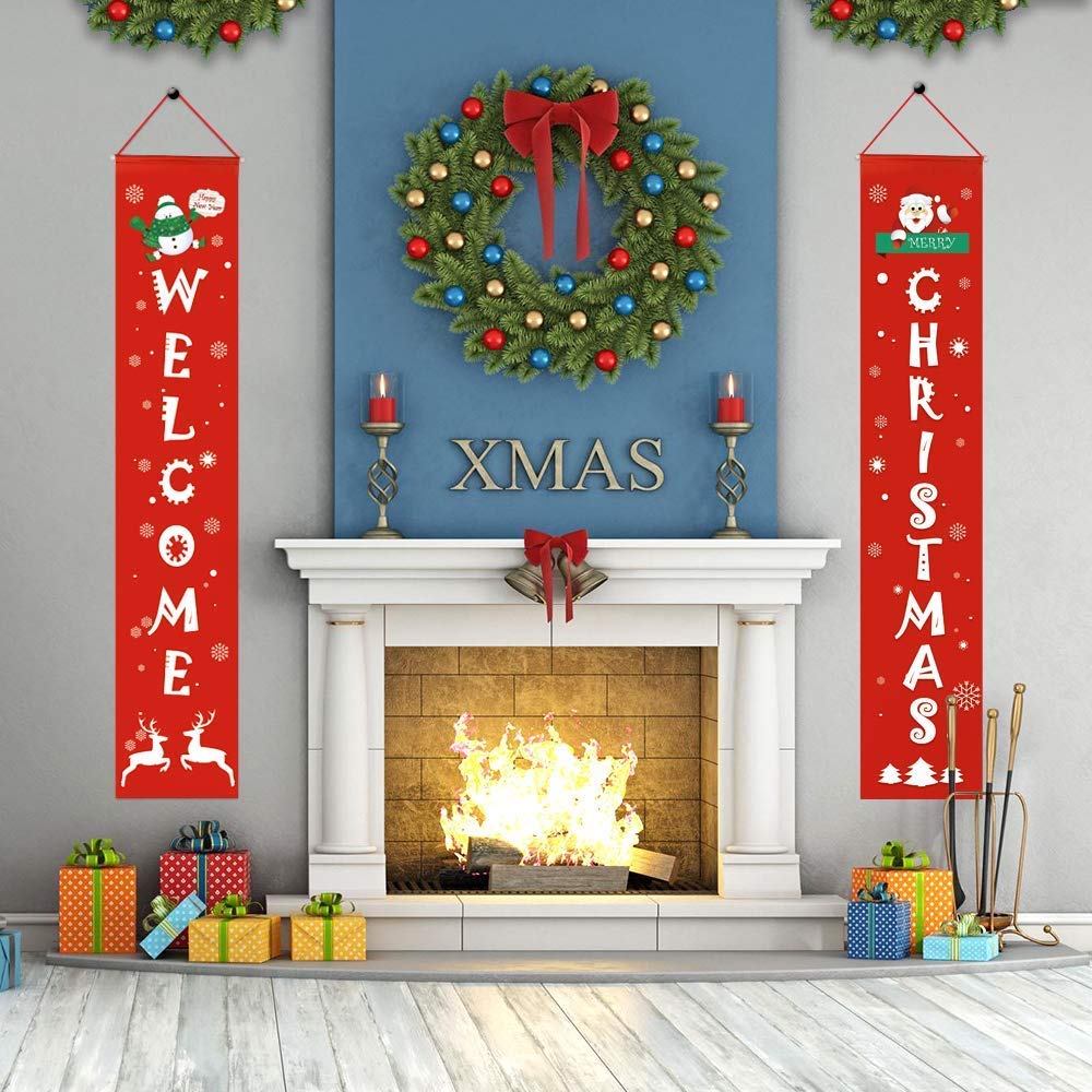 Trentixel Merry Christmas Banner,Christmas Porch Fireplace Wall Signs Flag for Christmas Decorations Outdoor Indoor,Christmas Banner Decoration