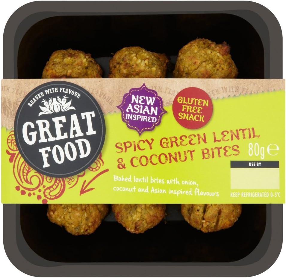 Great Food Spicy Green Lentil and Coconut Bites Snacks, 80 g