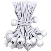 50PCS White Ball Bungee Cords, 6 Inch Heavy Duty Outdoor Bungee Cord with Balls, Tarp Tie Down Bungee Balls for Shelter, Camping, Cargo,Tent Poles UV Resistant（Ball Size 1 inch）