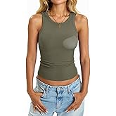 EasyGala Womens Built in Shelf Bra Tank Tops Padded Ribbed High Neck Shirts Slim Fitted Basic Summer Sleeveless Tee