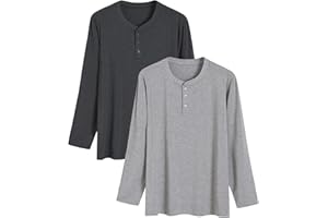Latuza Men's Long Sleeve Pajama Shirt 2 Pack Henley Neck Sleep Tops