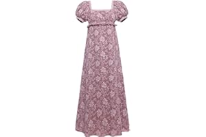 Vibsion Regency Dresses for Women Puff Sleeve Empire Waist Victorian Retro Dress