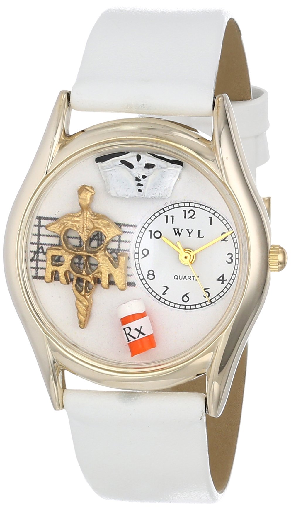 Whimsical Watches RN White Leather and Goldtone Unisex Quartz Watch with White Dial Analogue Display and Multicolour Leather Strap C-0610019