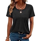 TICTICMIMI Women's Square Neck Short Sleeve Tops Summer Casual T Shirts